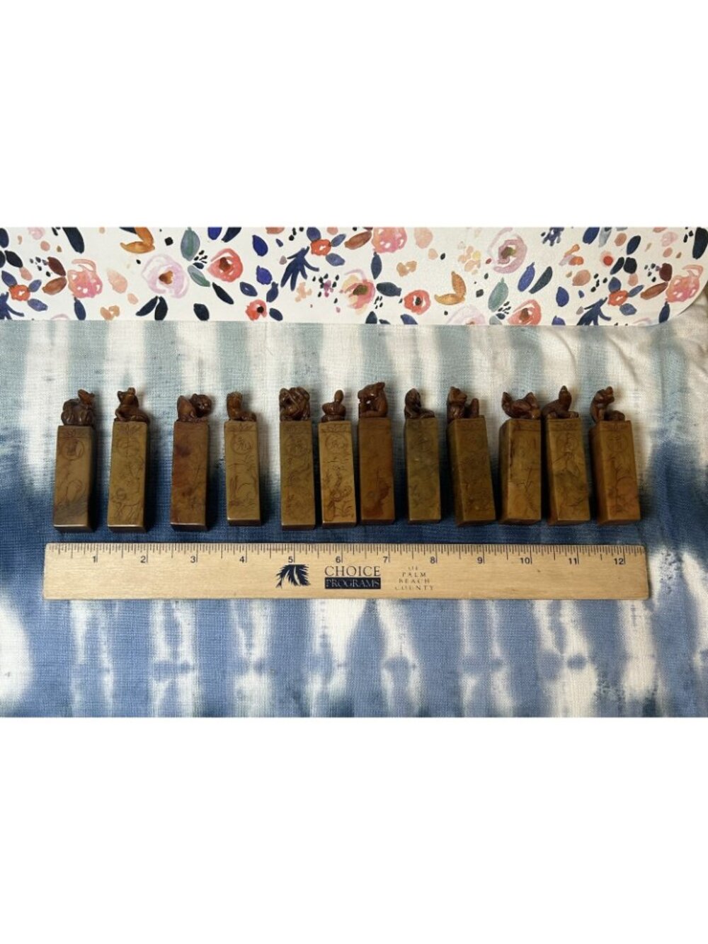 Carved Red Soapstone Seal Stamp Zodiac Set 12 Pieces Antique Chinese Asian 3” - Picture 6 of 16